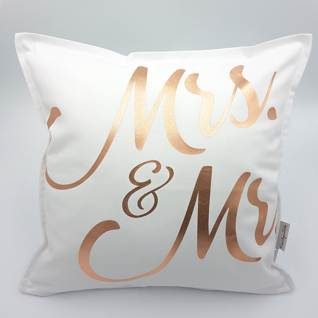 Hochzeitkissen Weiß Mrs & Mr Metallic