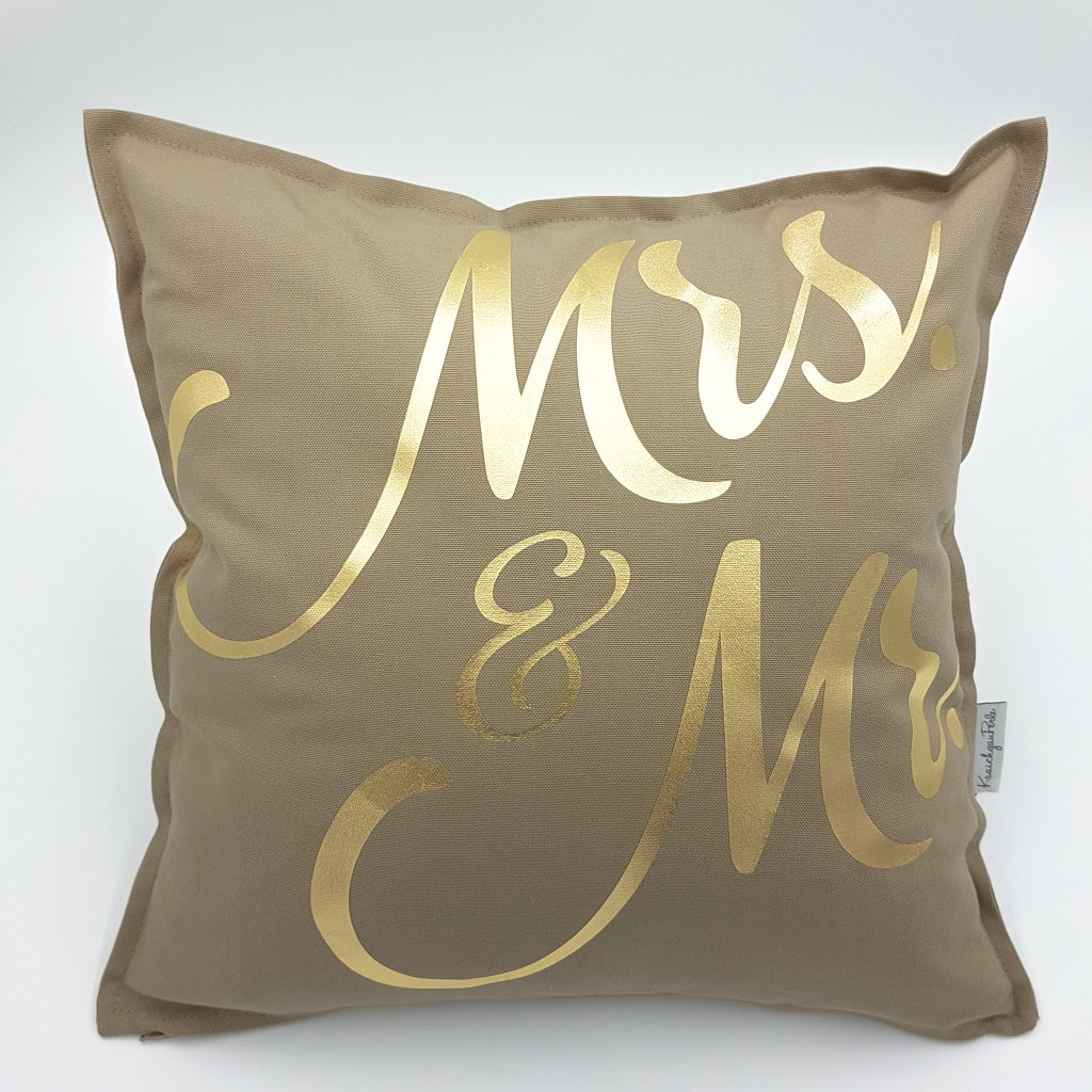Hochzeitkissen Weiß Mrs & Mr Metallic