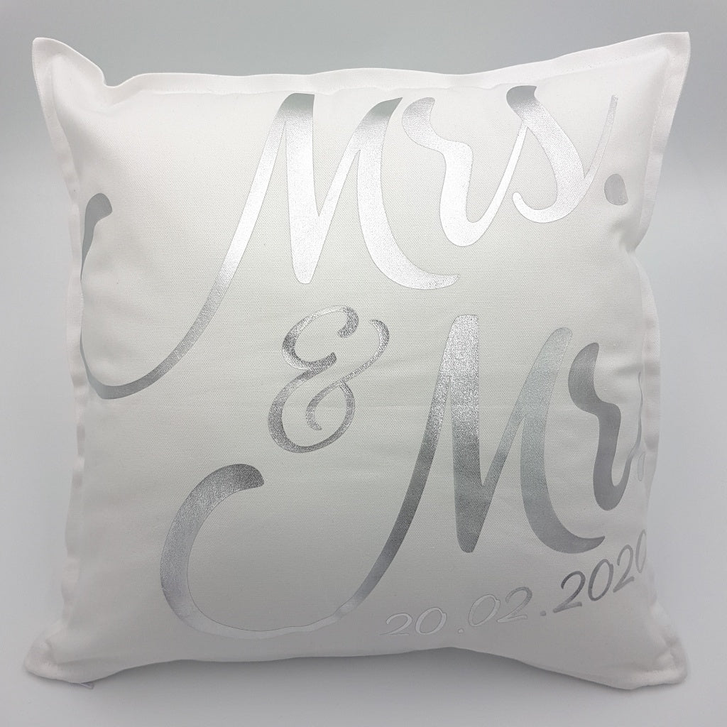 Hochzeitkissen Weiß Mrs & Mr Metallic