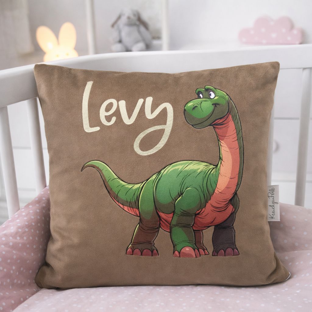 Kinderkissen Dino Samtoptik mit Name