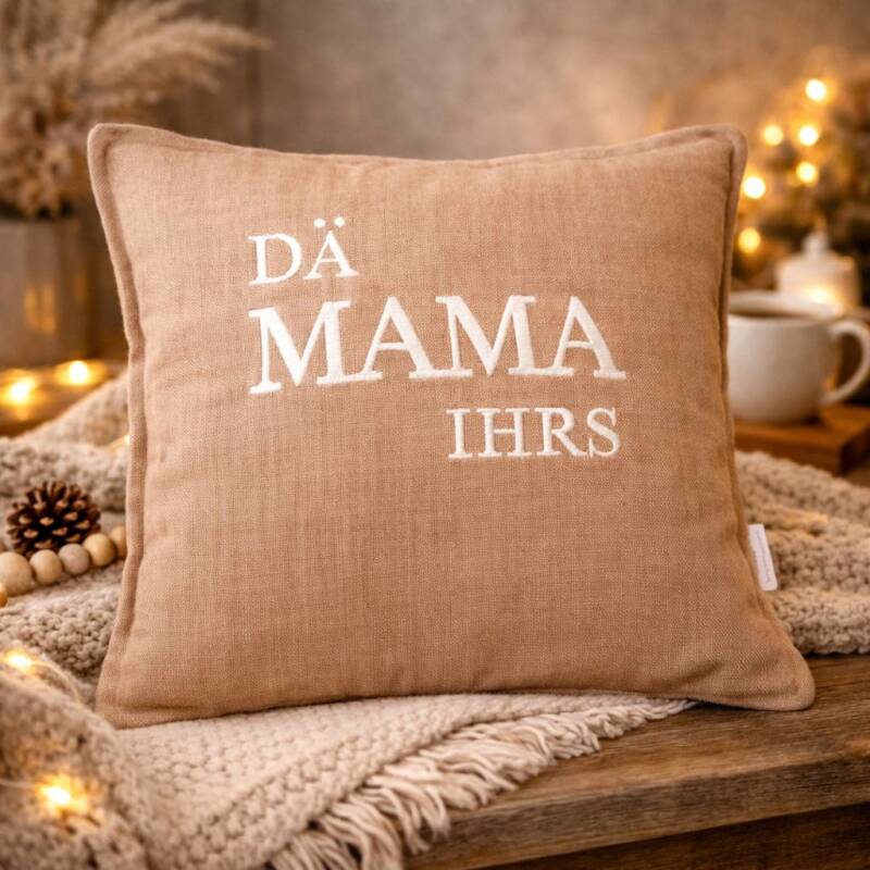 Kissen DÄ MAMA IHRS Leinen braun