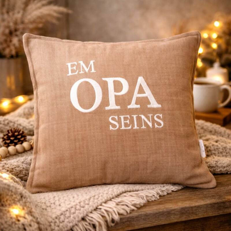 Kissen EM OPA SEINS Leinen braun