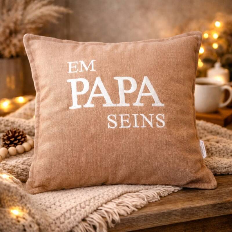 Kissen EM PAPA SEINS Leinen braun